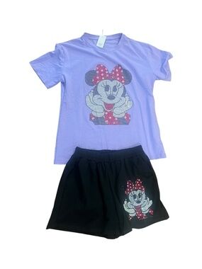 Minnie Mouse Purple Rhinestone Tee & Shorts Set, NWT, Women's Medium
